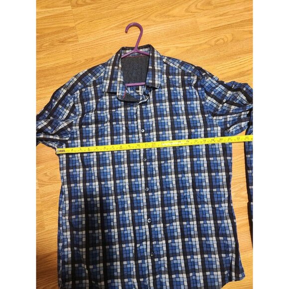 Bugatchi Men Shirts Long Sleeves Squared Pattern Blue Size Large Pre-Owned - Picture 7 of 8